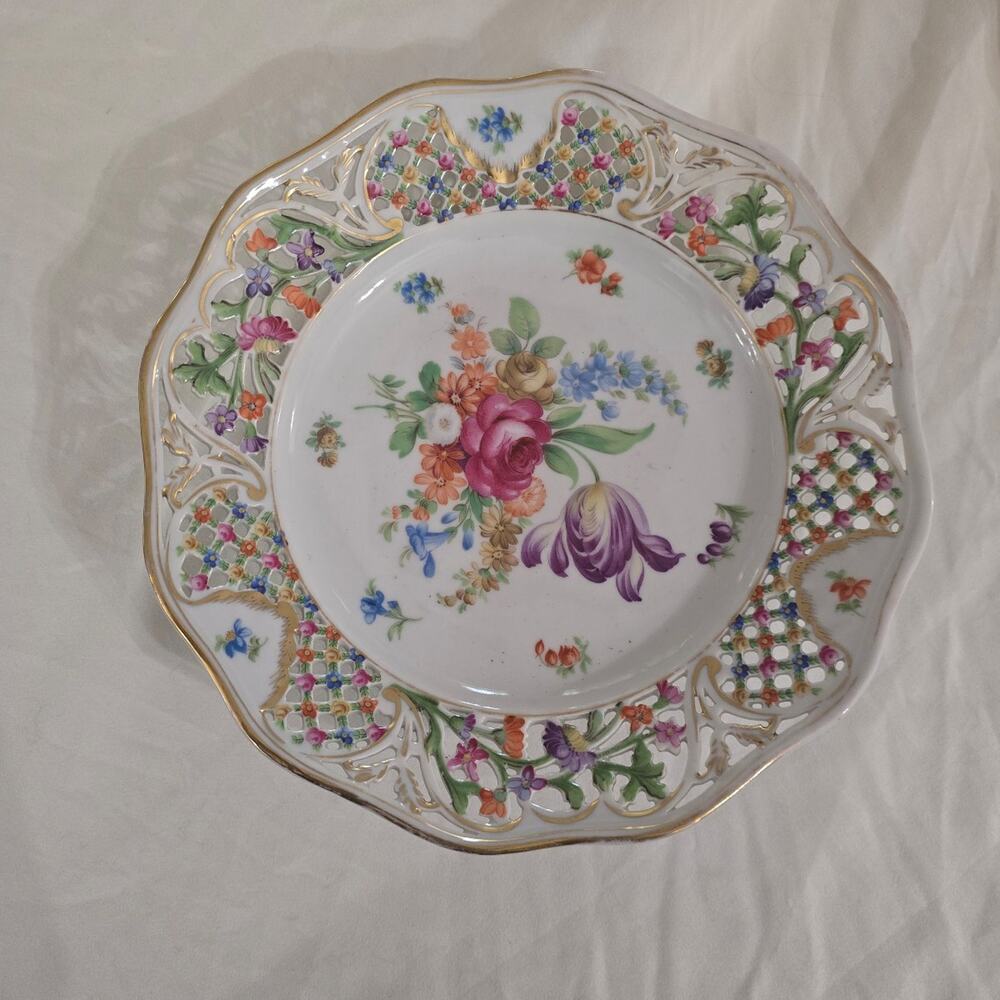 Schumann Bavaria Chateau Dresden Royal Dresner Art Fuzzy Flower Dinner Plate